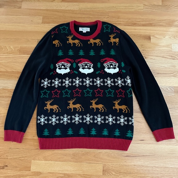 Ugly Christmas Sweater Mens Size XXL Black Red Santa Reindeer - Picture 1 of 9